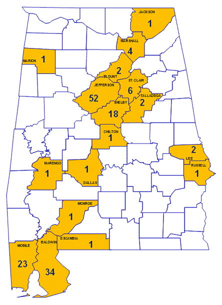 Locations Where Chinese Drywall Has Been Verified in Alabama